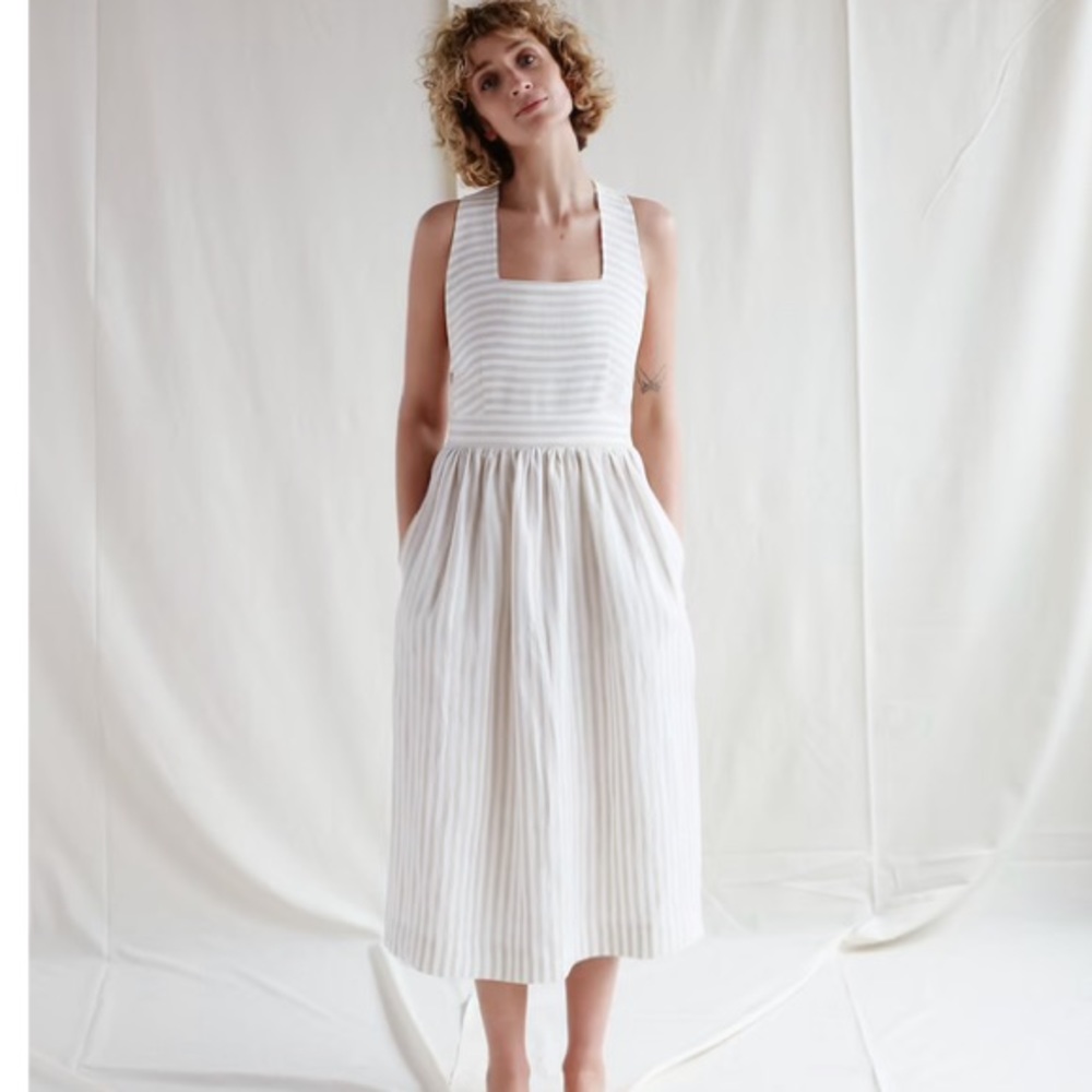 OffOn linen pink crossback dress, M cottagecore